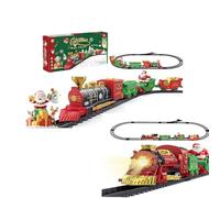 Christmas Tree Train Set with Light & Sounds,Christmas Train Set for Under Tree,With 10 Curved and 4 Straight Tracks to Build, Can Produces Lifelike Smoke (without music light)