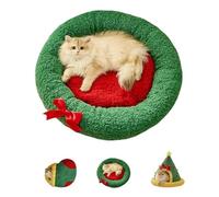 Christmas Tree Triangle Cat Cave Bed, Christmas Stocking, Removable & Washable Winter Bed for Cats & Small Dogs, Cozy Hideaway for Sleeping, Napping, and Playing