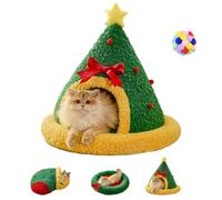 Christmas Tree Triangle Cat Cave Bed, Cozy Winter Cat Bed & Enclosed Cat House, Ultra-Soft Warm Comfort Plush Pet Nest with & Anti-slip Base for Cats and Small Dogs (Christmas Tree, M)