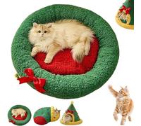 Christmas Tree Triangle Cat Cave Bed, Removable & Washable Closed-Off Winter Bed for Cats Dogs, Hidden Cozy Den for Sleep Nap & Play (Type-A, S)