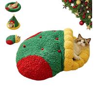 Christmas Tree Triangle Cat Cave Bed, Warm Foldable Hidden Pet Cave Bed for Small Cats & Dogs, Removable Washable Plush Hideaway for Holiday Season (C, S)