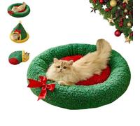 Christmas Tree Triangle Cat Cave Bed, Warm Foldable Hidden Pet Cave Bed for Small Cats & Dogs, Removable Washable Plush Hideaway for Holiday Season (A, S)
