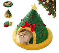 Christmas Tree Triangle Cat Cave Bed, Warm Foldable Hidden Pet Cave Bed for Small Cats & Dogs, Removable Washable Plush Hideaway for Holiday Season (B, M)