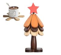 Christmas Tree Trivet Set, Foldable Coasters for Drinks - Stackable Heat Resistant Wooden Tree Trivet with Stand | for Hot Pot Kitchen Counter Pan Bowl Teapot Plate