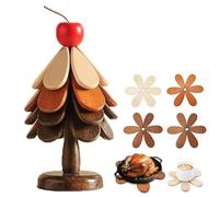 Christmas Tree Trivet Set for Hot Dishes, Smiilee Artisanal Wooden Coasters Trivets, Tree Shape Trivet Set of 4 for Hot Pot Pans, Foldable Christmas Tree Cup Coaster Set for Home Table Decor (4in1 B)