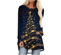 Christmas Tree Tunic Tops for Women - Sparkling Print Xmas Tree Graphic Pullover Baggy Sweatshirt Novelty Funny Holiday Tops Long Sleeve Casual Shirts Blouse Loose Tunics