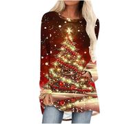 Christmas Tree Tunic Tops for Women - Sparkling Print Xmas Tree Graphic Pullover Baggy Sweatshirt Novelty Funny Holiday Tops Long Sleeve Casual Shirts Blouse Loose Tunics
