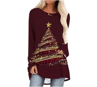 Christmas Tree Tunic Tops for Women - Sparkling Print Xmas Tree Graphic Pullover Baggy Sweatshirt Novelty Funny Holiday Tops Long Sleeve Casual Shirts Blouse Loose Tunics