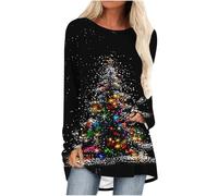 Christmas Tree Tunic Tops for Women - Sparkling Print Xmas Tree Graphic Pullover Baggy Sweatshirt Novelty Funny Holiday Tops Long Sleeve Casual Shirts Blouse Loose Tunics