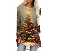 Christmas Tree Tunic Tops for Women - Sparkling Print Xmas Tree Graphic Pullover Baggy Sweatshirt Novelty Funny Holiday Tops Long Sleeve Casual Shirts Blouse Loose Tunics