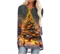 Christmas Tree Tunic Tops for Women - Sparkling Print Xmas Tree Graphic Pullover Baggy Sweatshirt Novelty Funny Holiday Tops Long Sleeve Casual Shirts Blouse Loose Tunics