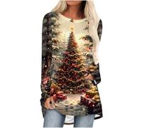 Christmas Tree Tunic Tops for Women UK Christmas Jumpers Sparkling Print Xmas Tree Graphic Pullover Baggy Sweatshirt Novelty Funny Christmas Holiday Tops Long Sleeve Casual Shirts Blouse Loose Tunics