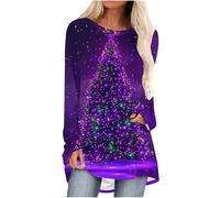 Christmas Tree Tunic Tops for Women UK Christmas Jumpers Sparkling Print Xmas Tree Graphic Pullover Baggy Sweatshirt Novelty Funny Christmas Holiday Tops Long Sleeve Casual Shirts Blouse Loose Tunics