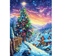 Christmas Tree Under A Starry Sky 500 Piece Jigsaw Puzzle for Adults Science Fiction Magical Dream Jigsaw Weekend Chill Out Activity Challenging Colourful Puzzle for Friends 500 PCS