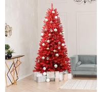 Christmas Tree Unlit Artificial Holiday Red Spruce PVC Xmas Tree with Branch Tips, with Foldable Metal Stand for Home Office(6FT)