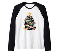 Christmas Tree VHS Stack Color CD Retro Media Analog Raglan Baseball Tee