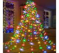Christmas Tree Waterfall Lights With Ring, 6.5Ft Cascading 280 LEDs, 8 Modes With Remote Control, IP44 Waterproof Fairy String Lights for Xmas (Multicolor)