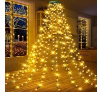 Christmas Tree Waterfall Lights with Ring, 6.5Ft Cascading Waterfall Lights for Christmas Tree, 8 Modes 280 LEDs Xmas Tree String Lights with Remote Control, IP44 Waterproof Fairy Lights (Warm)
