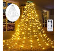 Christmas Tree Waterfall Lights with Ring, 8 Lighting Modes with Adjustable Brightness, Christmas Tree Lights with Remote, IP44 Waterproof, Xmas Trees Decorations (Warm White,6.56FT)