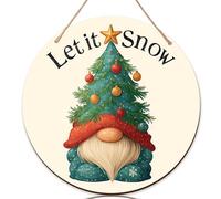 Christmas Tree Welcome Sign for Front Door, Festive Fanciful Gnome Star Christmas Green Wood Door Decorations Hanging Sign Front Hanging Decor for Home Set of 1