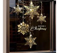 Christmas Tree Window Clings Stickers for Glass, Golden Christmas Snowflake Windows Static Stickers, DIY Wall Window Door Mural Showcase Decal Sticker (Style B)