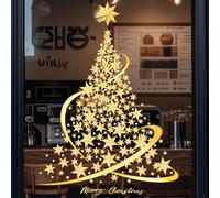 Christmas Tree Window Stickers Large, Reusable Xmas Window Decorations Gold, Christmas Window Clings for Wall, Window, Door, Display Case