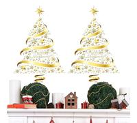 Christmas Tree Window Stickers - PVC Golden Christmas Tree Electrostatic Door Clings, for Door Clings Kitchens Bedrooms Nursery Classroom School Living Room