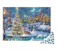 Christmas Tree Winter Village 1000 Piece Jigsaw Puzzle Paper for Adults Night Scene Puzzle Game 52x38cm/1000pcs