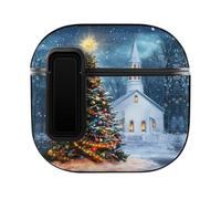 Christmas Tree with Church Funny Headphone Cases Compatible with AirPods 4 Hard PC Protective Cover with Secure Buckle