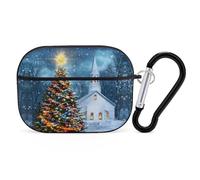 Christmas Tree with Church Funny Headphone Cases Compatible with AirPods Pro Hard PC Protective Cover with Keychain