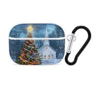 Christmas Tree with Church Funny Headphone Cases Compatible with AirPods Pro Hard PC Protective Cover with Keychain