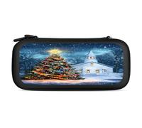 Christmas Tree with Church Portable Carrying Case for Switch Protective Travel Hard Shells Game Card Storage Pouch Bag