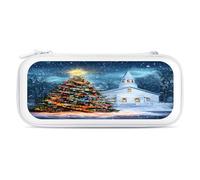 Christmas Tree with Church Portable Carrying Case for Switch Protective Travel Hard Shells Game Card Storage Pouch Bag