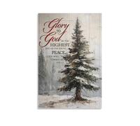 Christmas Tree with Scripture Peace on Earth Luke Glory to God Christian Wall Art Paintings Canvas Prints Poster Artwork for Living Room Bedroom Bathroom Office Home Decor 20x30inch(50x75cm)