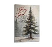 Christmas Tree with Scripture Peace on Earth Luke Glory to God Christian Wall Art Paintings Canvas Prints Poster Artwork for Living Room Bedroom Bathroom Office Home Decor 12x18inch(30x45cm)