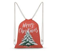 Christmas Tree with Snow on Red Vintage Drawstring Backpack Canvas String Bag Lightweight Sports Gym Bag for Men Women