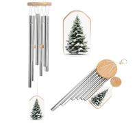 Christmas Tree with Snow Wind Chimes Memorial Deep Tone Windchime with 6 Aluminum Tubes Outdoor Backyard Garden Decoration
