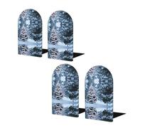 Christmas Tree Wooden Bookends Set Of 2, Print Small Decorative Book Stopper Heavy Duty Metal Base With Non-Slip Foam Pads,Sturdy Beech Wood