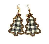 Christmas Tree Wooden Dangle Earrings Glitter Cow Leopard Print Christmas Tree Earrings Lightweight Red Green Glitter Xmas Holiday Jewelry for Women Girls, Wood, No Gemstone