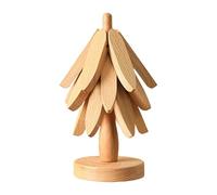 Christmas Tree Wooden Trivet Set, Natural Beech Wood Trivets+Stand, Heat Resistant Non-Slip Trivets for Hot Dishes, Pans & Teapots, Kitchen Counter Decor Dining Table Protector (Natural Wood-3PCS)