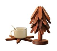 Christmas Tree Wooden Trivets And Coasters Set | Folding Wood Trivet Mat | Wooden Heat Resistant Stand | Non-slip Holder Placemat For Hot Pots And Pans