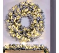 Christmas Tree World 120Cm Pre-Lit Flocked Extra Thick Arbor Vitae Wreath