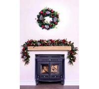 Christmas Tree World 180Cm Decorated Mixed Pine Garland With Red & Gold Baubles