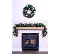 Christmas Tree World 180Cm Decorated Mixed Pine Garland With Red Green & Black Baubles