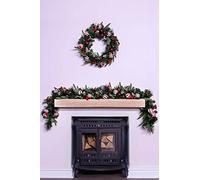 Christmas Tree World | 180cm Decorated Mixed Pine Garland with Red & White Candy Canes