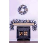 Christmas Tree World 180Cm Decorated Silver Mixed Pine Garland With Rose Gold Poinsettia