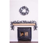 Christmas Tree World | 180cm Decorated Silver Mixed Pine Garland with White Poinsettia