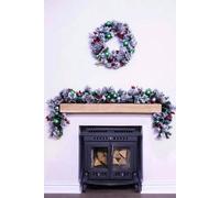 Christmas Tree World 180Cm Flocked Decorated Mixed Pine Garland With Tartan Bows