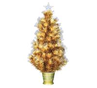 Christmas Tree World | 3ft Artificial Gold Flower Fibre Optic Tree | Bushy and Luxury Quality PVC Tips, Warm White Lighting | Easy to Assemble and Take Down | 45cm Diameter