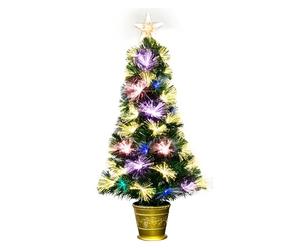 Christmas Tree World | 3ft Artificial Vesuvius Fir Fibre Optic Tree | Bushy and Luxury Quality PVC Tips, Warm White Lighting | Easy to Assemble and Take Down | 45cm Diameter